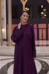 1009 Mürdüm Abaya+Pantolon+Kısa İçlik+Şal