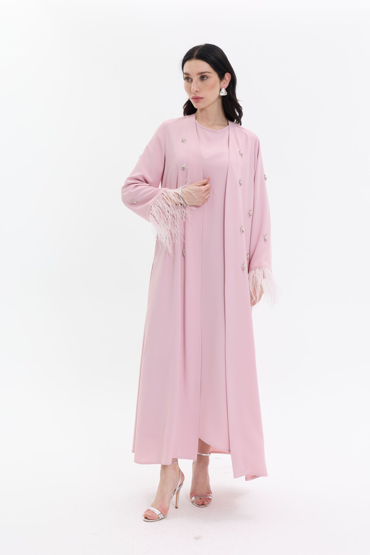 2013 Pembe Abaya+Uzun İç Elbise+Şal