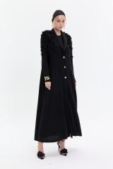 2026 Siyah Omuz Gül Abaya+Uzun İç Elbise