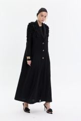 2026 Siyah Omuz Gül Abaya+Uzun İç Elbise