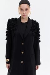 2026 Siyah Omuz Gül Abaya+Uzun İç Elbise