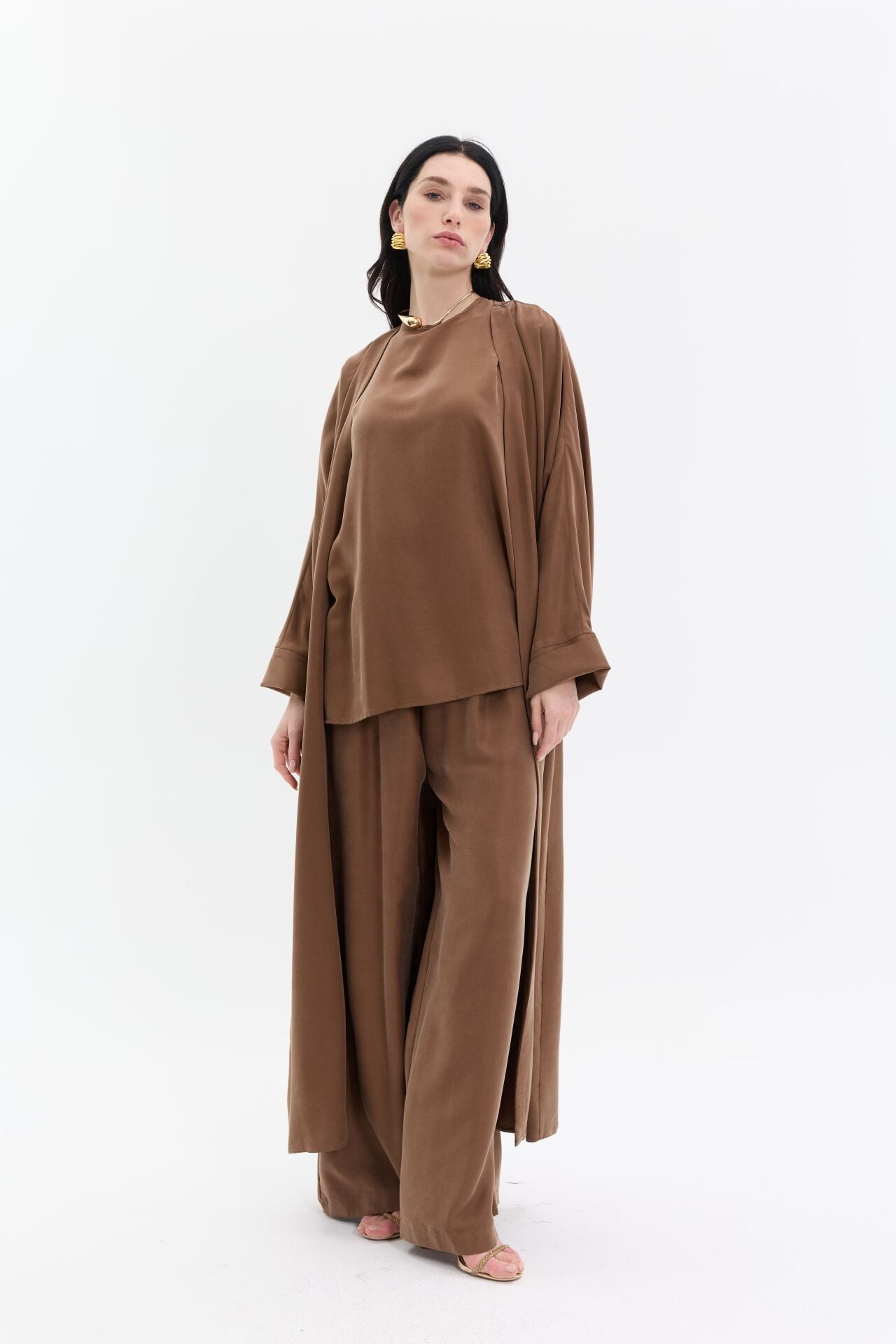 2022 Gold Nakış Abaya+Pantolon+Kısa İçlik+Şal