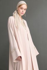 2050 Bej Zigzag Abaya+Uzun İç Elbise+Şal