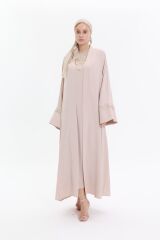2050 Bej Zigzag Abaya+Uzun İç Elbise+Şal