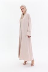 2050 Bej Zigzag Abaya+Uzun İç Elbise+Şal
