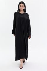 Siyah Kol Manşet Şerit Taş Abaya+Uzun İç Elbise
