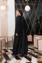 2035 Siyah Arka Gül Abaya+Uzun İç Elbise