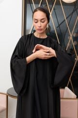 2035 Siyah Arka Gül Abaya+Uzun İç Elbise