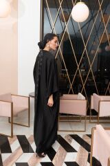 2035 Siyah Arka Gül Abaya+Uzun İç Elbise