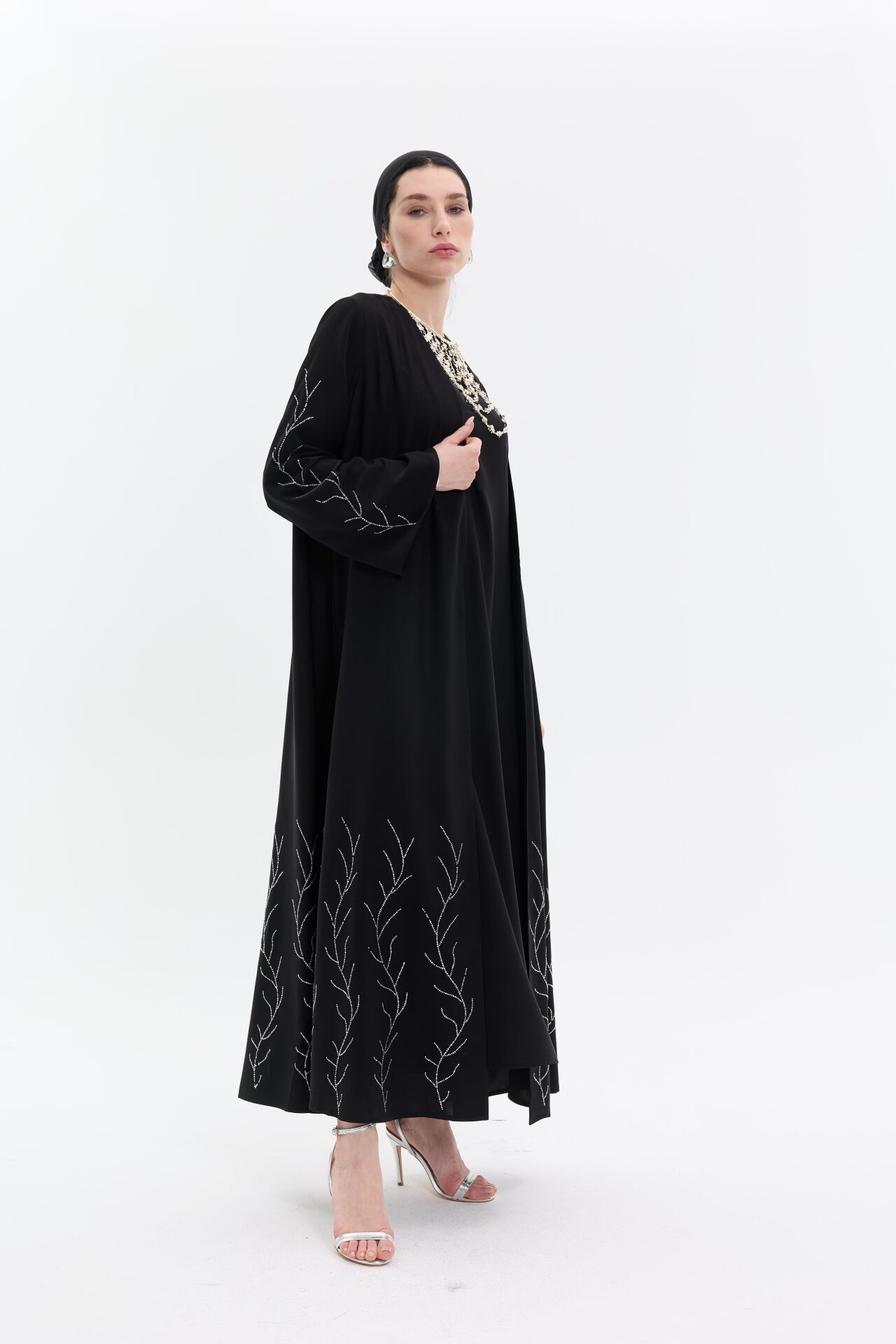 2038 Siyah Abaya+Uzun İç Elbise
