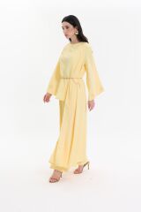 2053 Sarı Güneş Nakış Abaya+Pantolon+Kısa İçlik