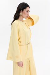 2053 Sarı Güneş Nakış Abaya+Pantolon+Kısa İçlik