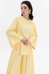 2053 Sarı Güneş Nakış Abaya+Pantolon+Kısa İçlik